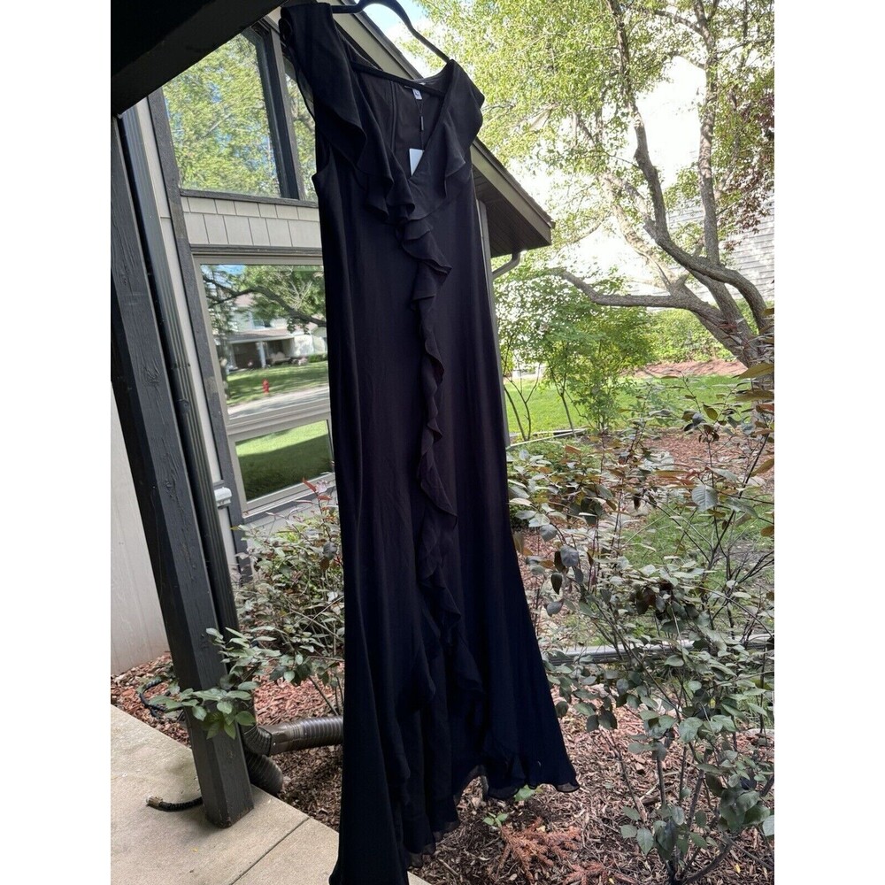 NWT‎ Zac Posen Black Sleeveless Maxi Dress Women’s Size 16 Front Slit Ruffle